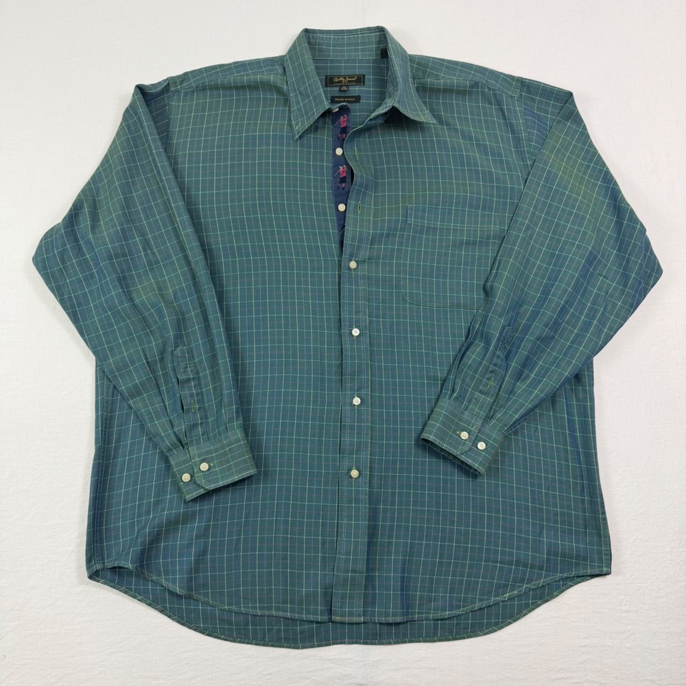 Bobby Jones Mens XL Green Plaid Shirt Italian Cotton Long Sleeve Button Up Golf